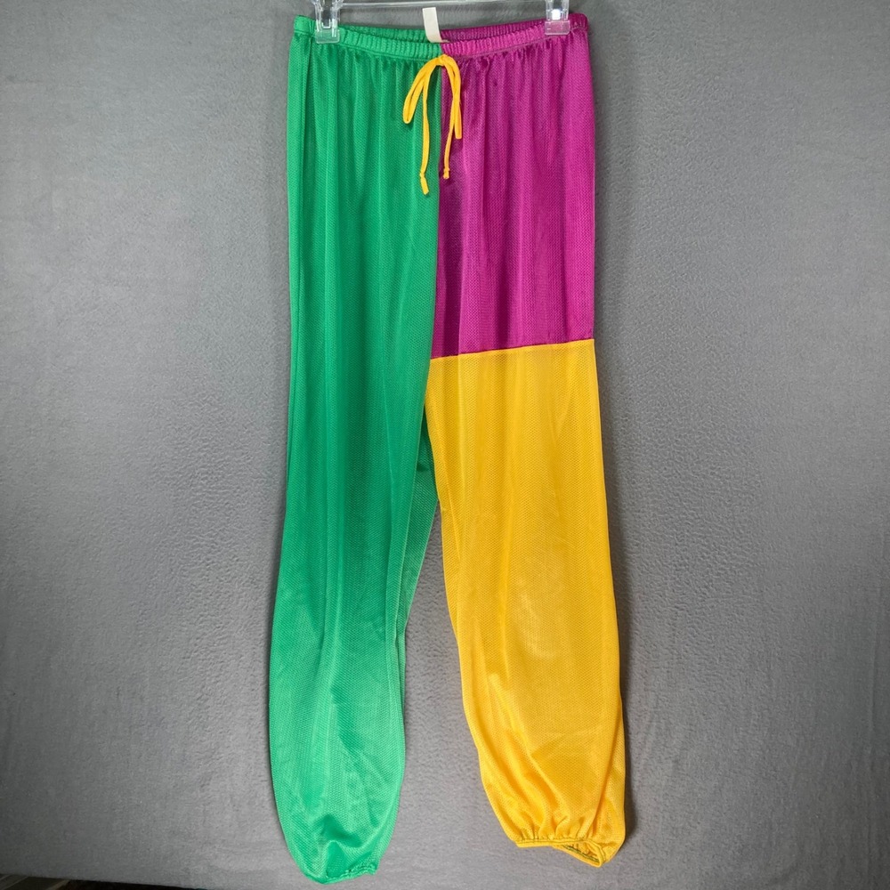 UO Yellow Green Pink Colorblock Mesh Cropped Zip Up Hoodie Pants Set L - Picture 9 of 14